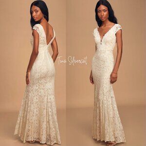 Lulus Cream White Lace Maxi Dress NWT